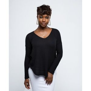BACK TO BASIC BLACK WAFFLE LONG SLEEVE TOP